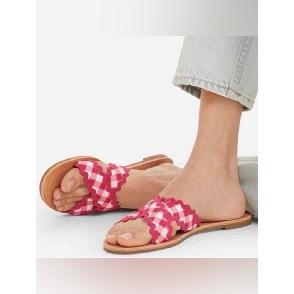 Draper James Pink Gingham Ric Rac Slide‎ Sandals Size 8.5